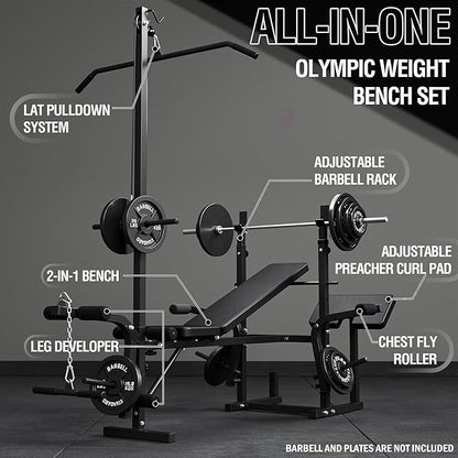 Mikolo 8 in 1 Olympic Weight Bench Set with Leg Extension and Leg Curl, Multi-Function Bench Press Set with Preacher Curl Pad and Chest Fly, Full-Body Strength Training Equipment