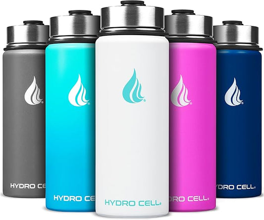 HYDRO CELL Stainless Steel Insulated Water Bottle with Straw - for Cold & Hot Drinks - Metal Vacuum Flask with Screw Cap and Modern Leakproof Sport Thermos for Adults (White 18oz)