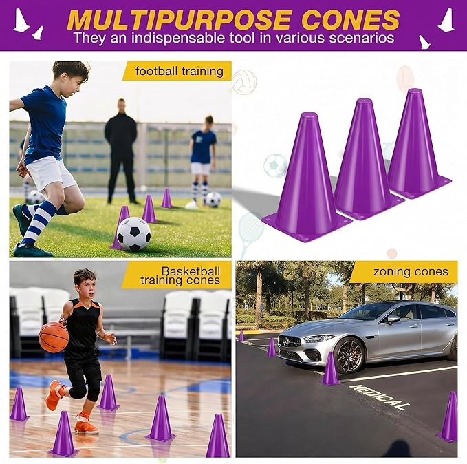 24pcs Cones 9 Inch Soccer Cones and Plastic Traffic Cones, Durable Cones for Sports Training, Ideal for Soccer, Basketball, Football, Skating, and Agility Drills Practice