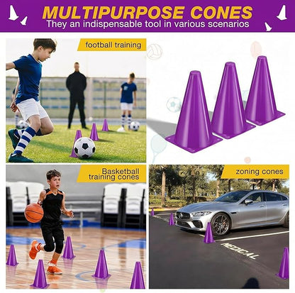 24pcs Cones 9 Inch Soccer Cones and Plastic Traffic Cones, Durable Cones for Sports Training, Ideal for Soccer, Basketball, Football, Skating, and Agility Drills Practice
