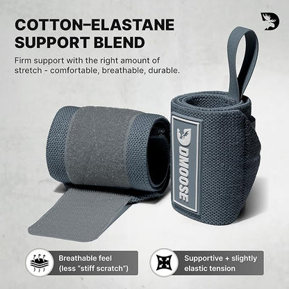 DMoose Fitness Wrist Wraps for Weightlifting 18" - Heavy Duty Gym Wrap with Hand Thumb Loop for Support & Pain Relief, USPA Approved Powerlifting, Weight Lifting Wrist Straps for Men & Women Work Out