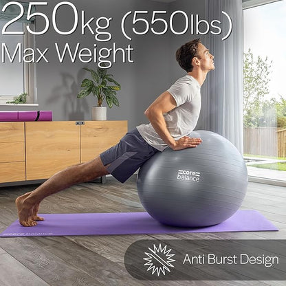 Core Balance Exercise Ball, Stability Ball for Yoga, Pilates and Fitness, Gym Ball for Home Gym and Office Chair, Training, Physical Therapy, Anti Burst, Pump Included, 55cm 65cm 75cm 85cm