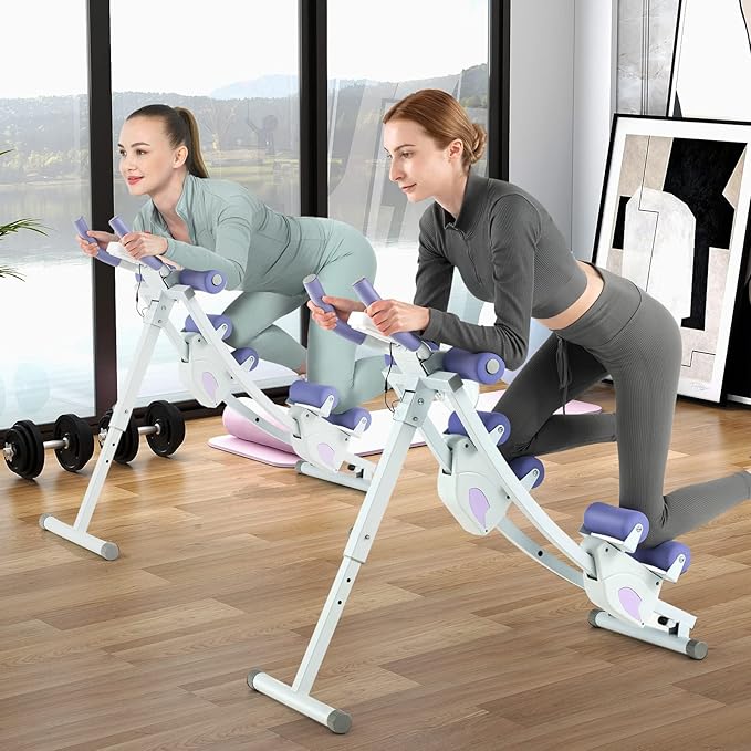 Goplus Foldable Core Abdominal Trainer, AB Workout Machine Exercise Equipment with 4 Adjustable Heights, LCD Monitor, Waist Trainer Ab Cruncher Strength Training Equipment for Home Gym Fitness