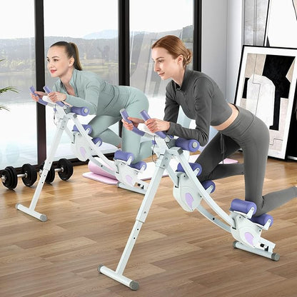 Goplus Foldable Core Abdominal Trainer, AB Workout Machine Exercise Equipment with 4 Adjustable Heights, LCD Monitor, Waist Trainer Ab Cruncher Strength Training Equipment for Home Gym Fitness