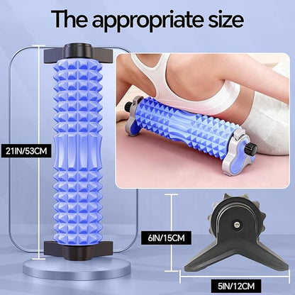 Foam Roller with Detachable Stand, 18” Deep Tissue Massage Roller, 3-Level Height Adjustable Support, Beginner-Friendly Design for Home Workout & Muscle Recovery - Blue