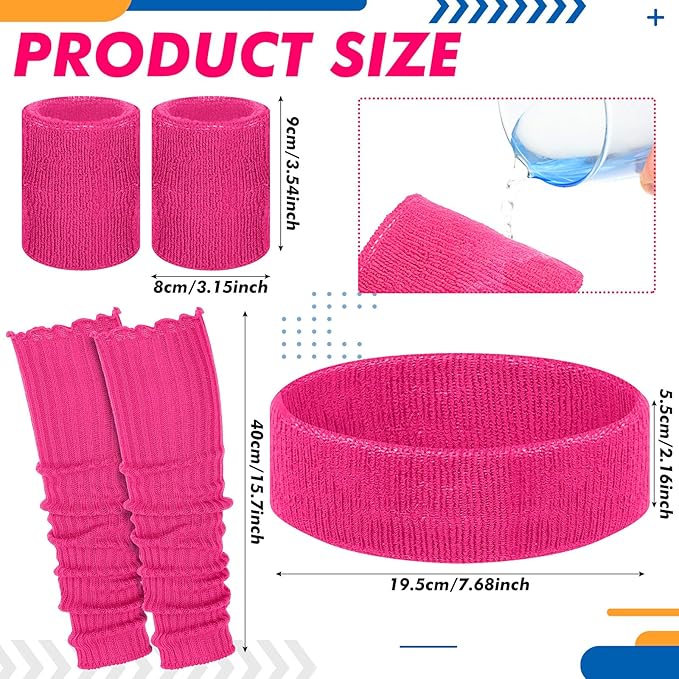 Hillban 4 Set 80s Leg Warmers for Women Men 80s 90s Accessories Neon Headband Wristband Workout Outfit for Carnival Party