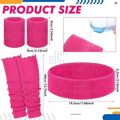 Hillban 4 Set 80s Leg Warmers for Women Men 80s 90s Accessories Neon Headband Wristband Workout Outfit for Carnival Party