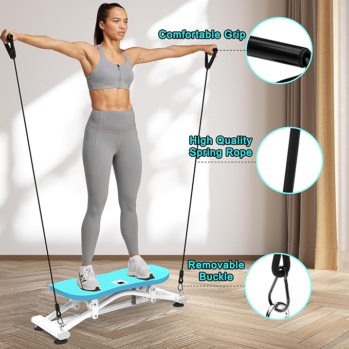 Indoor Rock Stepper w/ Resistance Bands, Sliding Balance Board Trainer Machine for Full Body Card Workout, Non-Slip Stable Home Exercise Equipment for Legs Core Arms Training, Compact Fitness Stepper