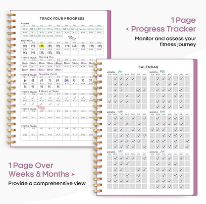 Fitness Workout Journal for Women & Men, A5(5.5" x 8.2") Workout Log Book Planner for Tracking, Progress, and Achieving Your Wellness Goals-Purple