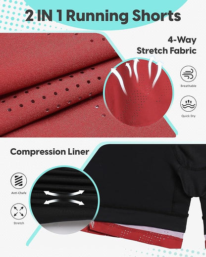 maamgic Mens Running Shorts with Compression Liner 5" Quick Dry Workout Shorts Anti-Chafe Gym Shorts 2 in 1 Athletic Shorts