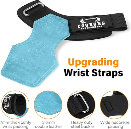Weight Lifting Wrist Straps, Gym Straps Weight Lifting for Deadlift and Powerlifting, Double Layer Leather Wrist Wraps with Padded Cushion Wrist Loop, Weightlifting Grips for Men and Women