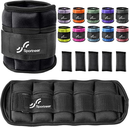 Sportneer Adjustable Ankle Weights Set - 1 Pair (2-10 lbs) Removable Sandbags for Women & Men, Comfortable Neoprene Leg Weights for Walking, Running, Pilates, Yoga, Home Workout & Physical Therapy