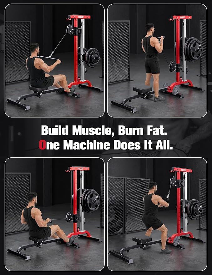 YOLEO Smooth Dual Pulley System Power Cage, 1700LBS Adjustable Cable Crossover Power Rack, Multi-Functional Squat Rack for Home Gym
