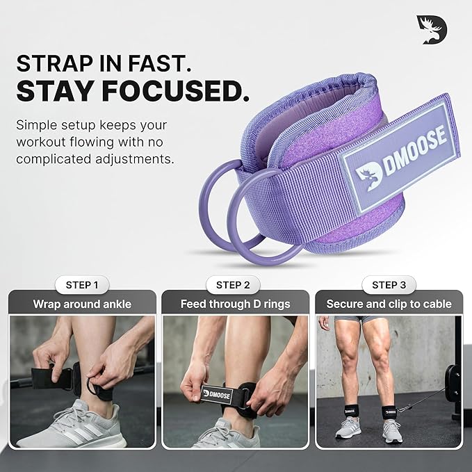 DMoose Fitness Ankle Strap for Cable Machine - One Size Fit with Premium Padding Cuffs, Ankle Bands for Working Out, Booty Workouts, Leg Extension, Hip Abductors, Kickbacks & Lower Body Exercises