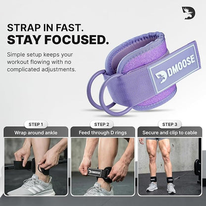 DMoose Fitness Ankle Strap for Cable Machine - One Size Fit with Premium Padding Cuffs, Ankle Bands for Working Out, Booty Workouts, Leg Extension, Hip Abductors, Kickbacks & Lower Body Exercises