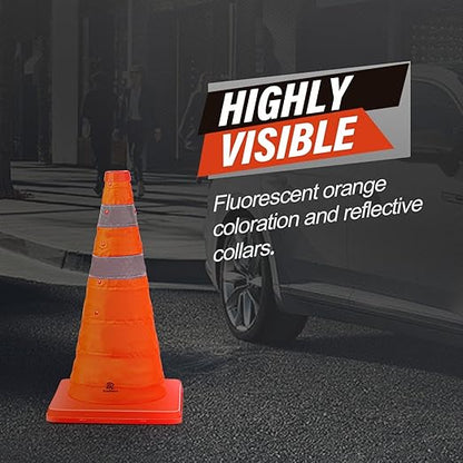 RoadHero 18 Inch 2 Pack Collapsible Traffic Safety Cones, Multi Purpose Pop-up Cones with Reflective Collar for Road Safety, Orange Cones for Driving Training, Parking Lots