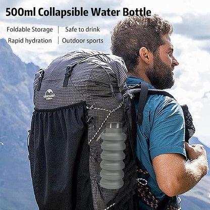 Collapsible Water Bottles,16oz Capacity Portable Reusable Silicone Water Bottle,Leak-proof,with buckle,foldable storage,Lightweight Durable for Fitness,Cycling,Sports,Camping,Hiking (Pink+Pink)