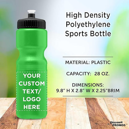 DISCOUNT PROMOS 28 oz. Custom Push Cap Plastic Water Bottles Set of 10/50/100, Personalized Bulk Pack - Perfect for Gym, Hiking, Camping, Outdoor Sports - Neon Green