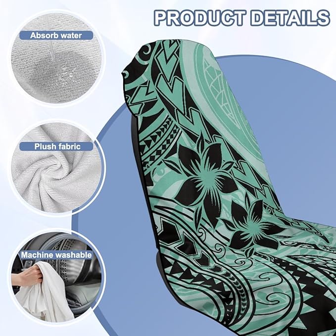 Bulopur Polynesia Tropical Frangipani Car Sweat Towel Seat Cover Washable Soft Turquoise Beach Towel for Women After Gym Yoga Poct Workout Outdoor Surfing Activities Removable Auto Accessories
