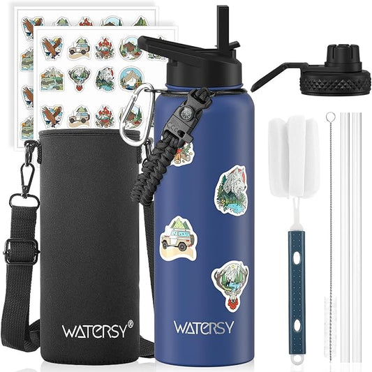 40oz Insulated Water Bottle (Cold for 48 Hrs),BPA Free&Leak Proof,Stainless Steel Water Flask,Water Jug with Straw Spout Lids for Gym,Hiking,Travel,Deep Blue