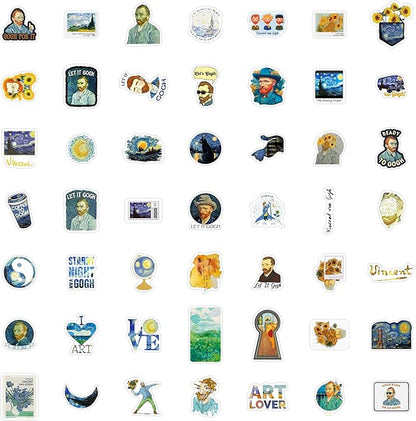BulbaCraft 100Pcs Van Gogh Stickers for Water Bottle and Laptop - Van Gogh Party Supplies & Decorations, Waterproof Vinyl Decals, Art and Museum Stickers, Gifts for Women & Men