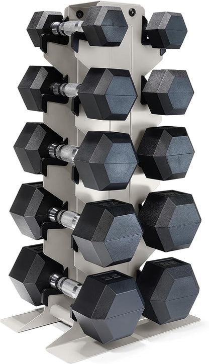 CAP Barbell Rubber Coated Hex Dumbbell Set with Vertical Rack | 100-300 lbs Free Weights Dumbbells Set for Home Gym | Multiple Options