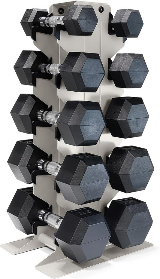 CAP Barbell Rubber Coated Hex Dumbbell Set with Vertical Rack | 100-300 lbs Free Weights Dumbbells Set for Home Gym | Multiple Options
