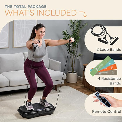 Lifepro Waver Vibration Plate Exercise Machine for Lymphatic Drainage, Muscle Activation, Full-Body Workout Vibrating Platform with Loop Bands, Fitness Equipment for Strength Toning & Fat Loss