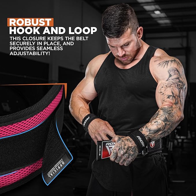 RDX Weight Lifting Belt, Curved Padded Back Lumbar Support, Fitness, Core Exercise Workout Bodybuilding Powerlifting Deadlifts Squats, Ladies Gents Men Women Home Gym Equipment