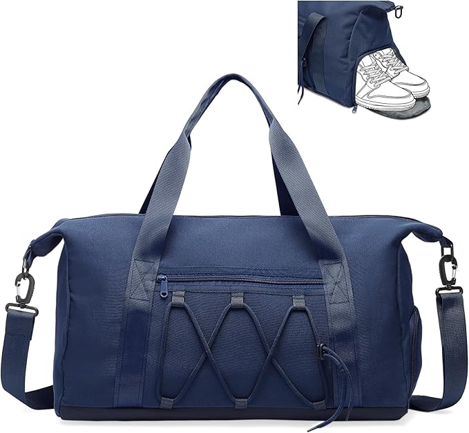 Lightweight Gym Bag for Men & Women, Water Resistant Sports Duffel Bag with Shoe Compartment & Wet Pocket for Travel Weekender & Fitness, Blue