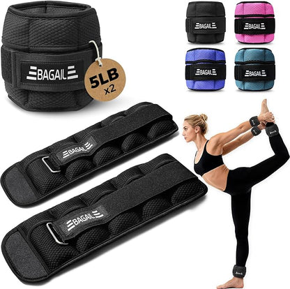 BAGAIL Ankle Wrist Weights for Women & Men, One Pair of 1/2/4/6/8/10 LBS Wearable Leg Arm Weights with Sleek Design & Secure Fit for Walking, Running, Pilates, Home Fitness & Physical Therapy