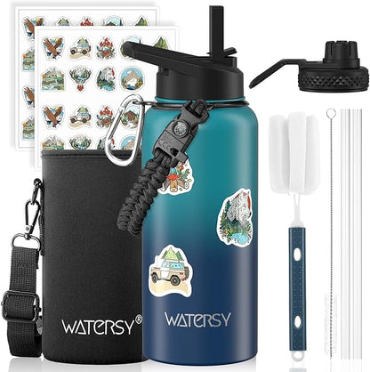 32oz Insulated Water Bottle (Cold for 48 Hrs),BPA Free&Leak Proof,Stainless Steel Water Flask,Water Jug with Straw Spout Lids for Gym,Hiking,Travel,Gradient Blue