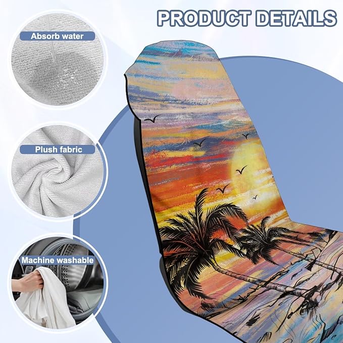 Bulopur Washable Seat Covers for Cars Tropical Palm Tree Sunset Sweat Towel Car Seat Cover for Gym Running Athletes Breathable Automotive Interior Protection