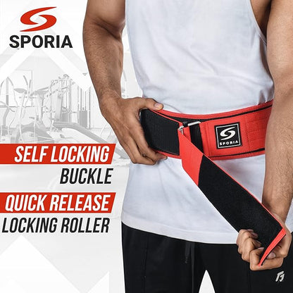 SPORIA Self-Locking Weight Lifting Belt | 4 inch Back Support | Includes Lifting Straps