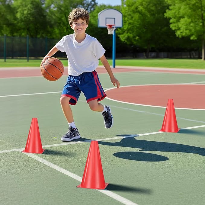 24pcs Cones 9 Inch Soccer Cones and Plastic Traffic Cones, Durable Cones for Sports Training, Ideal for Soccer, Basketball, Football, Skating, and Agility Drills Practice