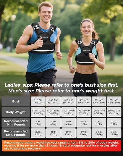 BAGAIL Adjustable Weighted Vest 4-10lb/12-18lb/20-32lb, Comfortable X-Shape & U-Neck Weight Vest for Women and Men Walking with 6 Removable Weights, Large Pocket and Reflective Strips