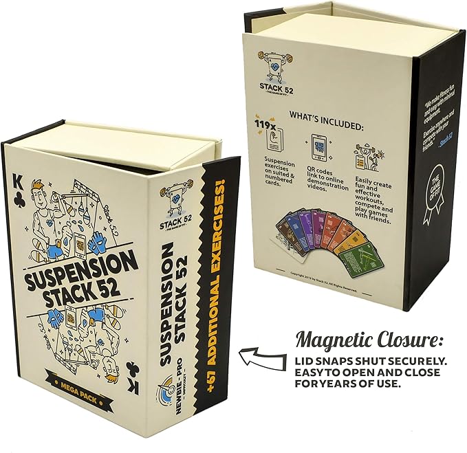 Stack 52 Suspension Exercise Cards Compatible with All Suspension Trainers. Suspended Bodyweight Resistance Workout Game. Video Instructions Included. Fun Home Fitness Program.(Mega Pack)