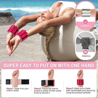 Ankle Weights Set of 2 (1 lb/2 lb Each) for Women Men Adjustable Wrist Bracelet for Home Gym Weighted Bangles Wristbands Leg Arm Weights for Walking Swimming Running Pilates Yoga Gym