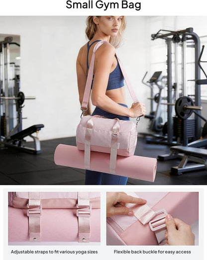 TOPEAST Small Gym Bag for Women, Mini Sports Yoga Bag with Yoga Mat Holder, Small Pink Gym Bag Overnight Weekender Duffle Handbag for Travel Dance Workout