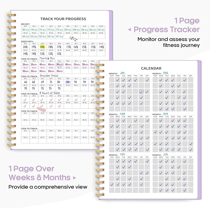 Fitness Workout Journal for Women & Men, A5(5.5" x 8.5") Workout Log Book Planner for Tracking, Progress, and Achieving Your Wellness Goals-Lavender