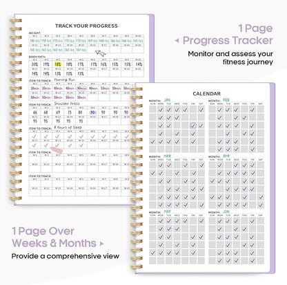 Fitness Workout Journal for Women & Men, A5(5.5" x 8.5") Workout Log Book Planner for Tracking, Progress, and Achieving Your Wellness Goals-Lavender