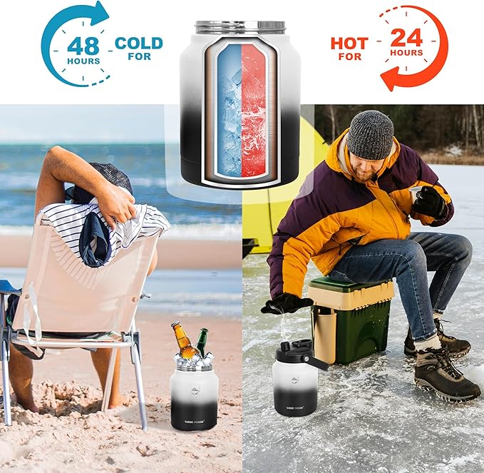 NATURE PIONEOR 84 oz Insulated Water Bottle - Double Vacuum Stainless Steel Water Jug with Holder/Carrier, Wide Mouth, Outdoor Sports, Hiking, Camping, Gym