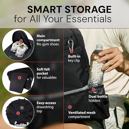 GOGUS Hybrid Gym Backpack for Men & Women with Closure - 18L Sports Backpack with Dual Water Bottle Pockets, Mesh Compartment for Gym, Travel - Water Resistant & Reflective Trim Workout Bag