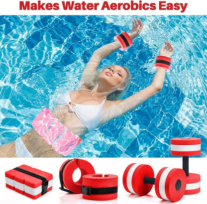 5 Pcs Pool Aquatic Exercise Set Including 2 Lightweight Water Dumbbells, 2 Ankle Swimming Weights, and Swim Belt Water Exercise Equipment for Aquatic Aerobics