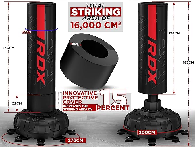 RDX XXL 330LBS Freestanding Punching Bag with Cover & Gloves – 72” Adult Heavy Pedestal Punch Bag Set - 17 Suction Cup 8 Extended Legs Stand Base - Kick Boxing MMA Home Gym Fitness