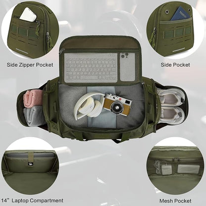 Gym Bag for Men Women 45L Sports Duffle Bag for Travel Tactical Military Duffel Bag with Shoe & Laptop Compartment Lightweight Medium Weekender Travel Bags for Fitness Training Workout, Green