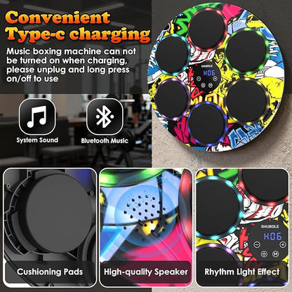 Music Boxing Machine with Gloves - Wall Mounted Punching Trainer for Adults & Kids, 9-Speed Punch Game, Wall Boxing Punching pad, 2025 Upgrade Gifts for Boys Age 6+