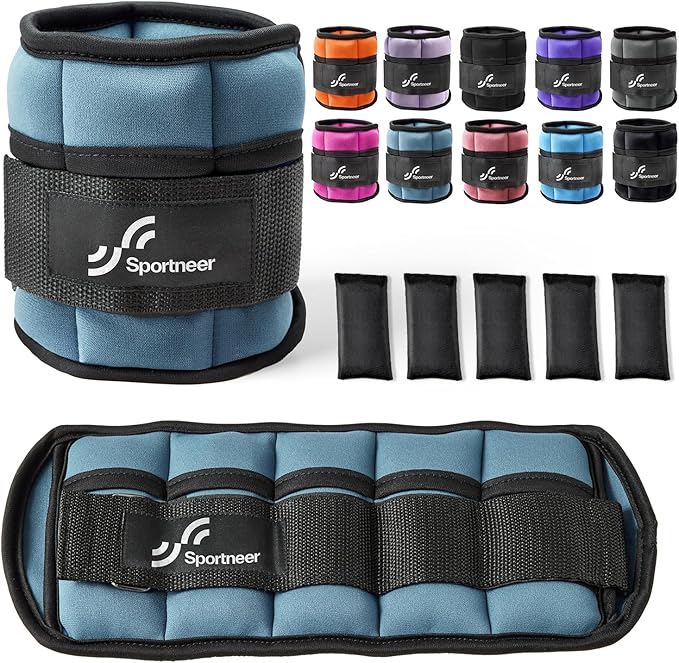 Sportneer Adjustable Ankle Weights Set - 1 Pair (2-10 lbs) Removable Sandbags for Women & Men, Comfortable Neoprene Leg Weights for Walking, Running, Pilates, Yoga, Home Workout & Physical Therapy