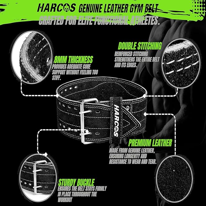 Harcos USPA/IPL Competition Approved 8mm Leather Weightlifting Belt for Men and Women - Heavy Duty Gym Belt for Lifting, Squats, Deadlifts, Powerlifting, Back Support IPF for Fitness Workout