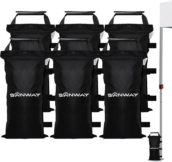 SANWAY 180 LBS (Unfilled) Sand Bags for Canopy Weights, Windproof-Portable and Durable to Secure Tents, Canopies, and Umbrellas-Black